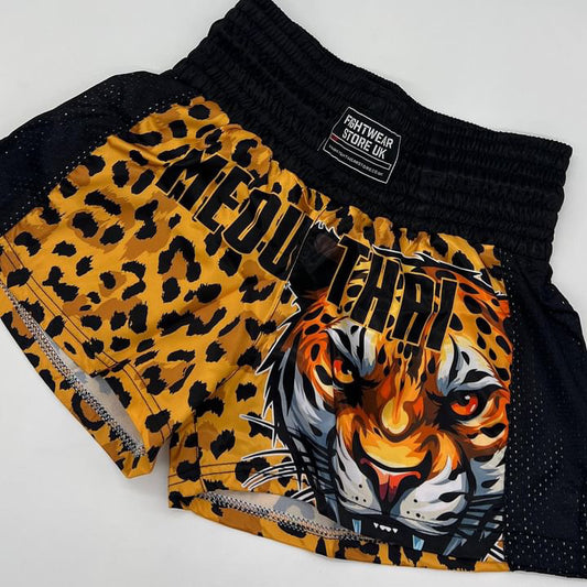 Gold Leopard Custom Name Thai Boxing Shorts